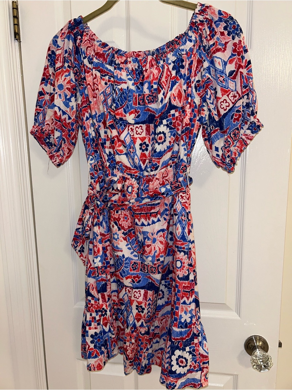 LOFT Women’s Red & Blue Floral Print Off-Shoulder Dress